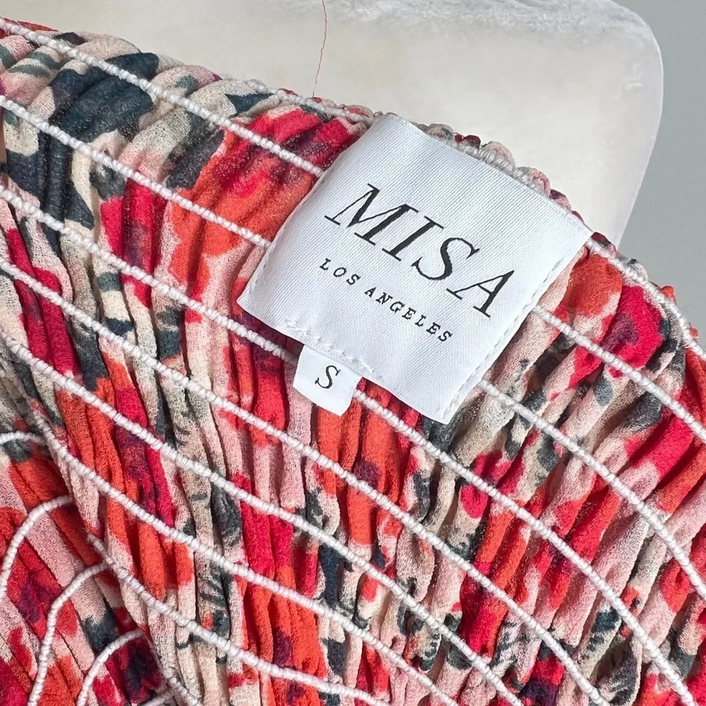 MISA Los Angeles Asra Red Floral Puff Sleeve Dress S - Picture 5 of 8